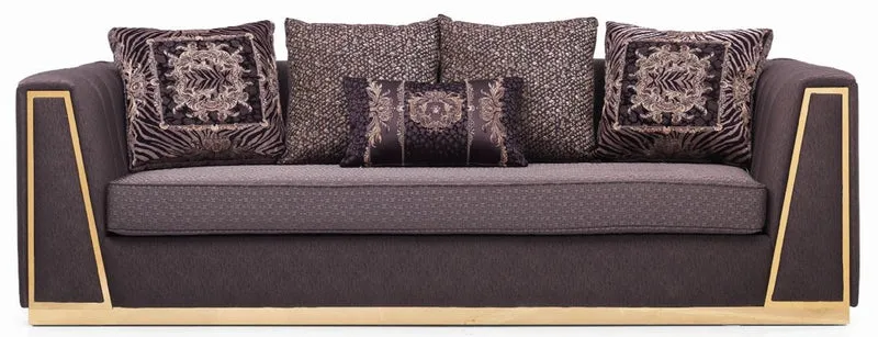 Casa Padrino Luxus Wohnzimmer Sofa mit dekorativen Kissen Lila / Gold 240 x 92 x H. 78 cm - Luxus Wohnzimmer Möbel