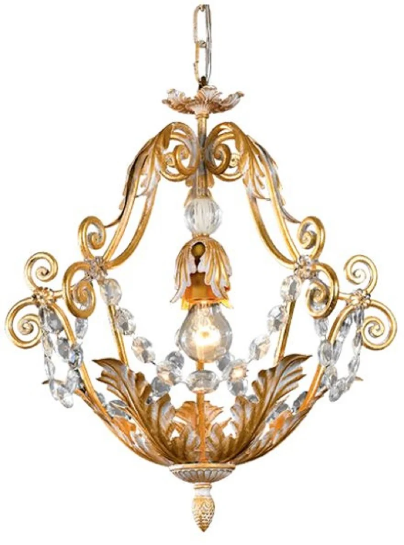 Casa Padrino Luxus Barock Kronleuchter Gold / Weiß Ø 46 x H. 48 cm - Eleganter Wohnzimmer Kronleuchter mit Böhmischem Kristallglas - Barock Möbel