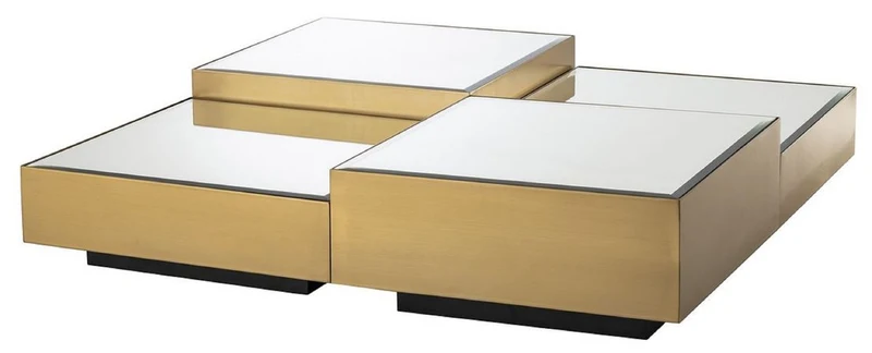 Casa Padrino Luxus Edelstahl Couchtisch Set mit Spiegelglas Tischplatten Messingfarben / Schwarz - Wohnzimmer Möbel - Luxus Möbel