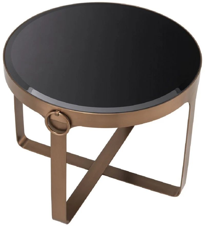 Casa Padrino Luxus Beistelltisch Kupferfarben / Schwarz Ø 60 x H. 47 cm - Runder Edelstahl Tisch mit Glasplatte - Wohnzimmer Möbel - Luxus Möbel
