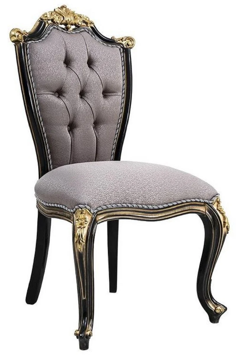 Casa Padrino Luxus Barock Esszimmerstuhl Set Silber / Schwarz / Gold - Handgefertigtes Küchen Stühle 6er Set - Barock Esszimmer Möbel - Edel & Prunkvoll
