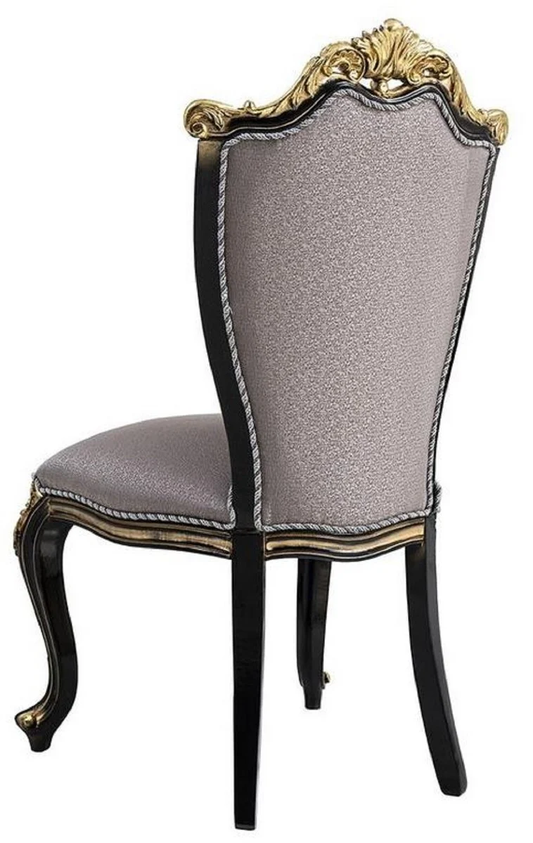 Casa Padrino Luxus Barock Esszimmerstuhl Set Silber / Schwarz / Gold - Handgefertigtes Küchen Stühle 6er Set - Barock Esszimmer Möbel - Edel & Prunkvoll