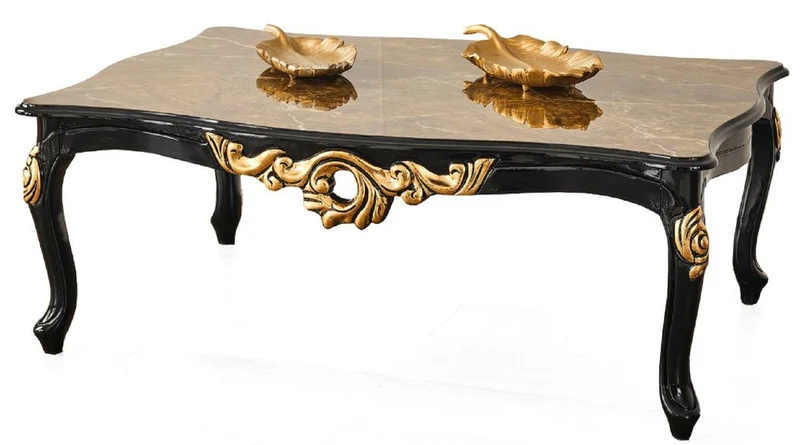 Casa Padrino Luxus Barock Wohnzimmer Set Braun / Schwarz / Gold - 2 Sofas & 2 Sessel & 1 Couchtisch & 2 Beistelltische - Wohnzimmer Möbel im Barockstil - Edel & Prunkvoll