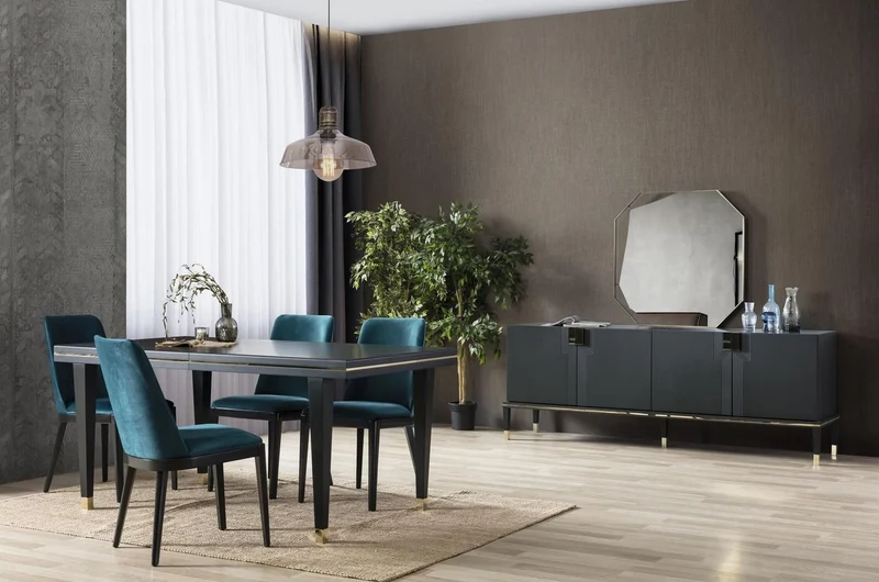 Casa Padrino Luxus Möbel Set Schwarz / Gold - 1 Sideboard mit 4 Türen & 1 Spiegel - Moderne Massivholz Möbel - Luxus Kollektion