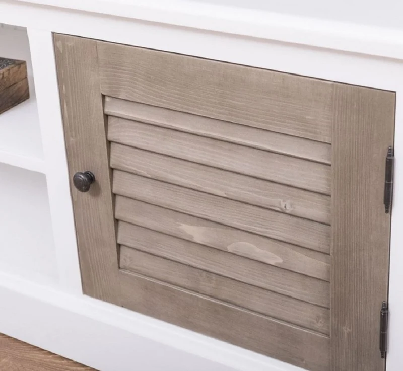 Casa Padrino Landhausstil TV Schrank Weiß / Grau 160 x 46 x H. 56 cm - Massivholz Sideboard - Landhausstil Wohnzimmer Möbel