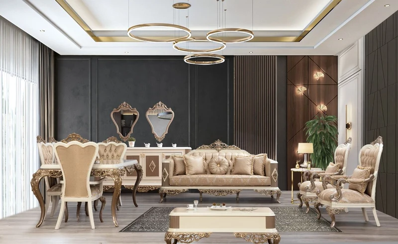 Casa Padrino Luxus Barock Esstisch Weiß / Braun / Gold - Edler Massivholz Esszimmertisch - Barock Esszimmer Möbel - Edel & Prunkvoll