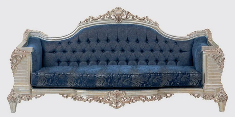 Casa Padrino Luxus Barock Sofa Blau / Creme / Kupfer / Gold 245 x 100 x H. 115 cm - Prunkvolles Wohnzimmer Sofa mit elegantem Muster - Möbel im Barockstil
