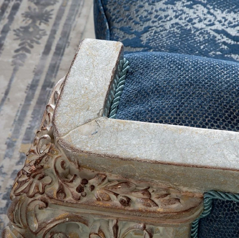 Casa Padrino Luxus Barock Sofa Blau / Creme / Kupfer / Gold 245 x 100 x H. 115 cm - Prunkvolles Wohnzimmer Sofa mit elegantem Muster - Möbel im Barockstil