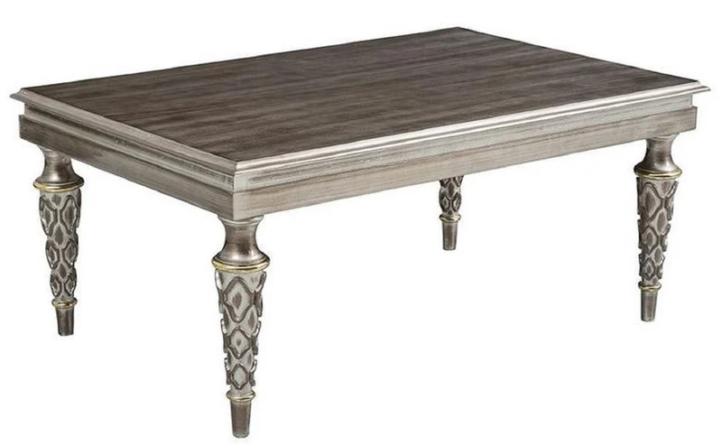 Casa Padrino Luxus Barock Couchtisch Silber - Rechteckiger Massivholz Wohnzimmertisch - Barock Möbel - Edel & Prunkvoll