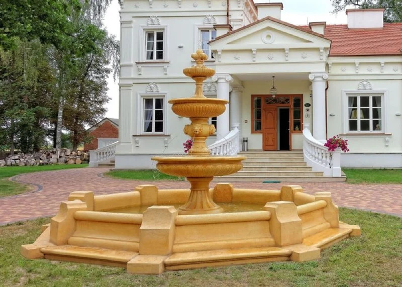 Casa Padrino Barock Springbrunnen Beige Ø 150 x H. 280 cm - Prunkvoller Gartenbrunnen - Gartendeko Brunnen - Barock Garten Deko Accessoires