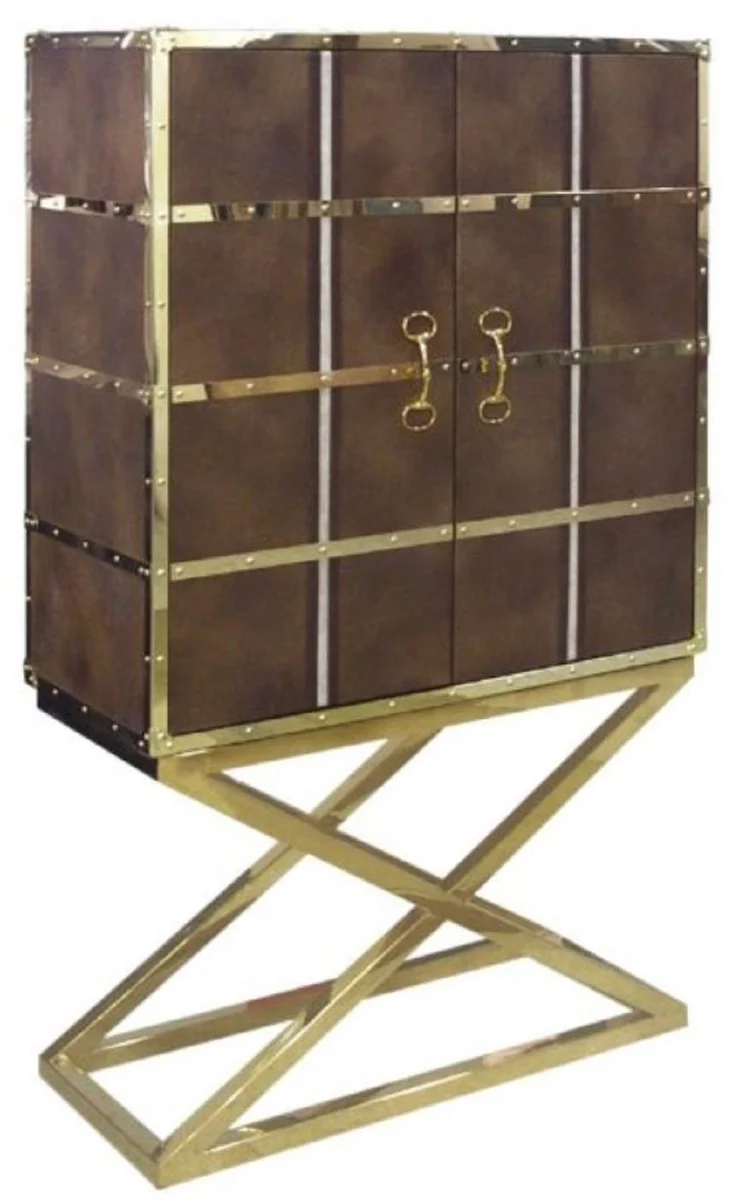 Casa Padrino Luxus Barschrank Braun / Gold 108 x 48 x H. 180 cm - Edler Weinschrank mit 2 Türen - Luxus Bar Möbel