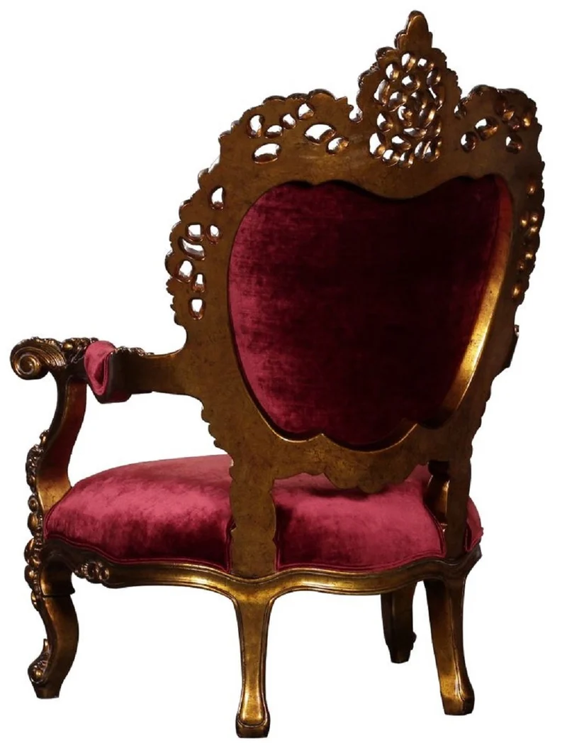 Casa Padrino Luxus Barock Wohnzimmer Sessel Bordeauxrot / Antik Gold - Prunkvoller Thron Sessel mit edlen Verzierungen - Handgefertigte Barock Wohnzimmer Möbel