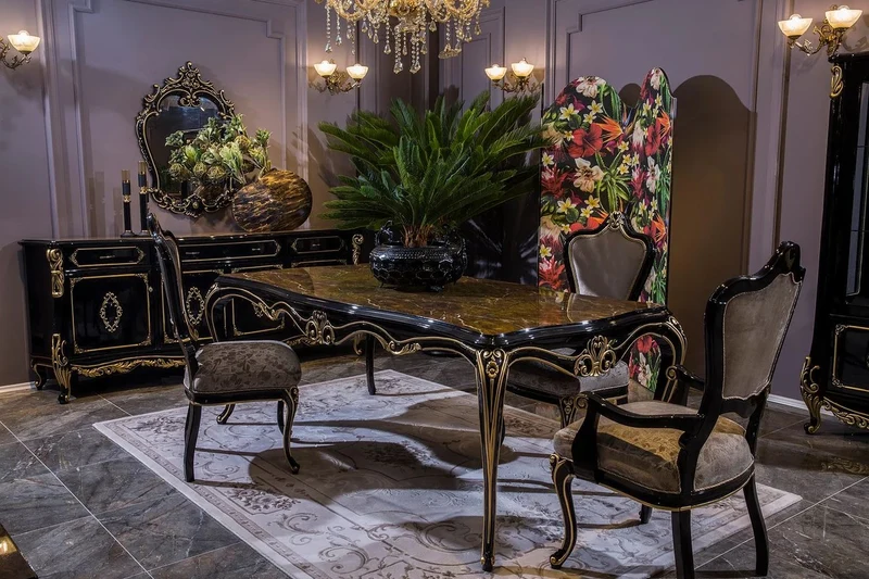 Casa Padrino Luxus Barock Esstisch Schwarz / Gold - Prunkvoller Massivholz Esszimmertisch - Barock Esszimmer Möbel - Edel & Prunkvoll