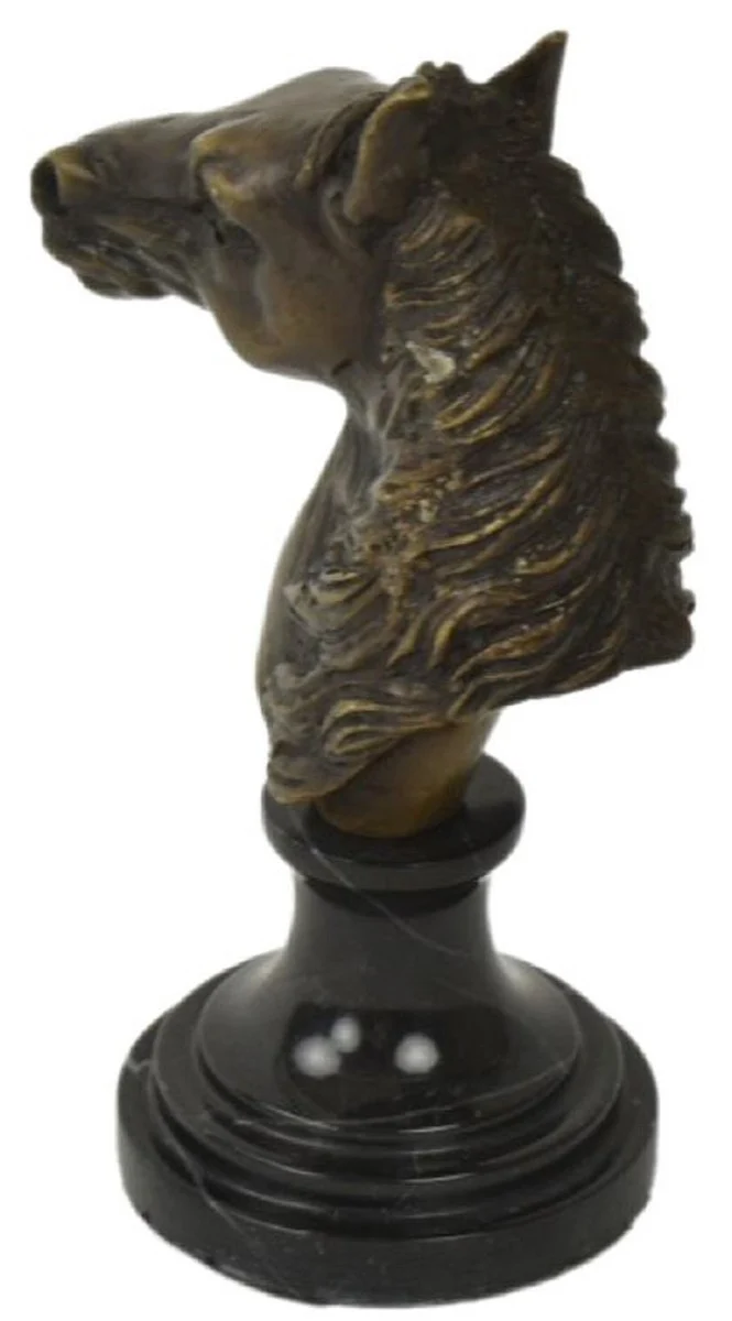 Casa Padrino Luxus Briefbeschwerer Pferdekopf Bronzefarben / Schwarz 8 x 10 x H. 16 cm - Bronze Skulptur mit Marmorsockel - Schreibtisch Deko Accessoires