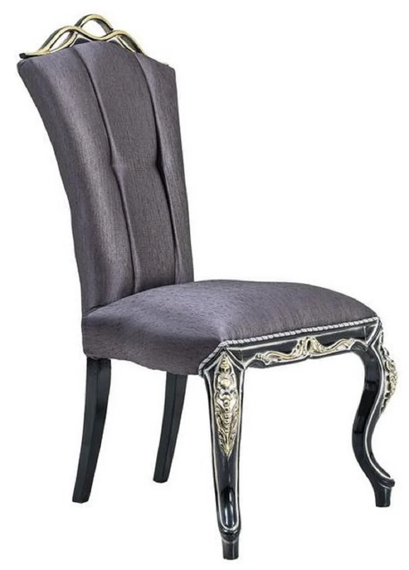 Casa Padrino Luxus Barock Esszimmerstuhl Set Lila / Schwarz / Gold - Handgefertigtes Küchen Stühle 6er Set - Barock Esszimmer Möbel - Edel & Prunkvoll