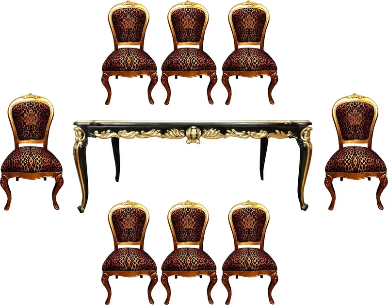Pompöös by Casa Padrino Barock Luxus Esszimmer Set - Pompööser Barock Esstisch mit Glasplatte und 8 Stühlen mit Glitzersteinen designed by Harald Glööckler - Barock Esszimmermöbel