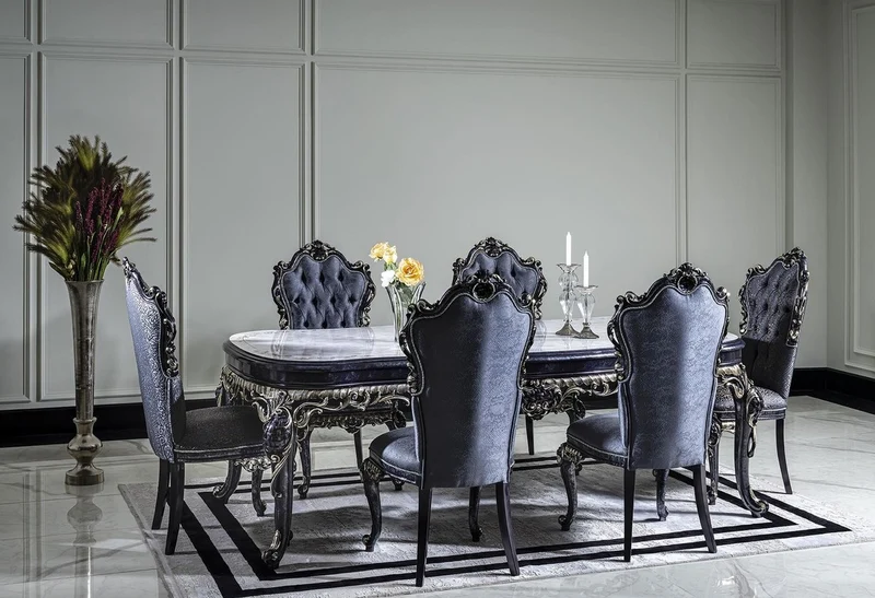 Casa Padrino Luxus Barock Esstisch Weiß / Blau / Gold - Handgefertigter Massivholz Esszimmertisch - Barock Esszimmer Möbel - Edel & Prunkvoll