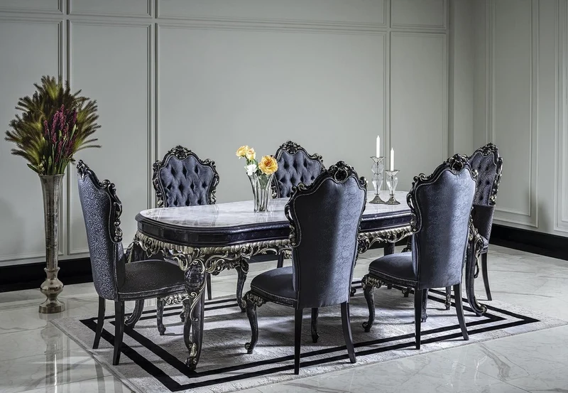 Casa Padrino Luxus Barock Esstisch Weiß / Blau / Gold - Handgefertigter Massivholz Esszimmertisch - Barock Esszimmer Möbel - Edel & Prunkvoll