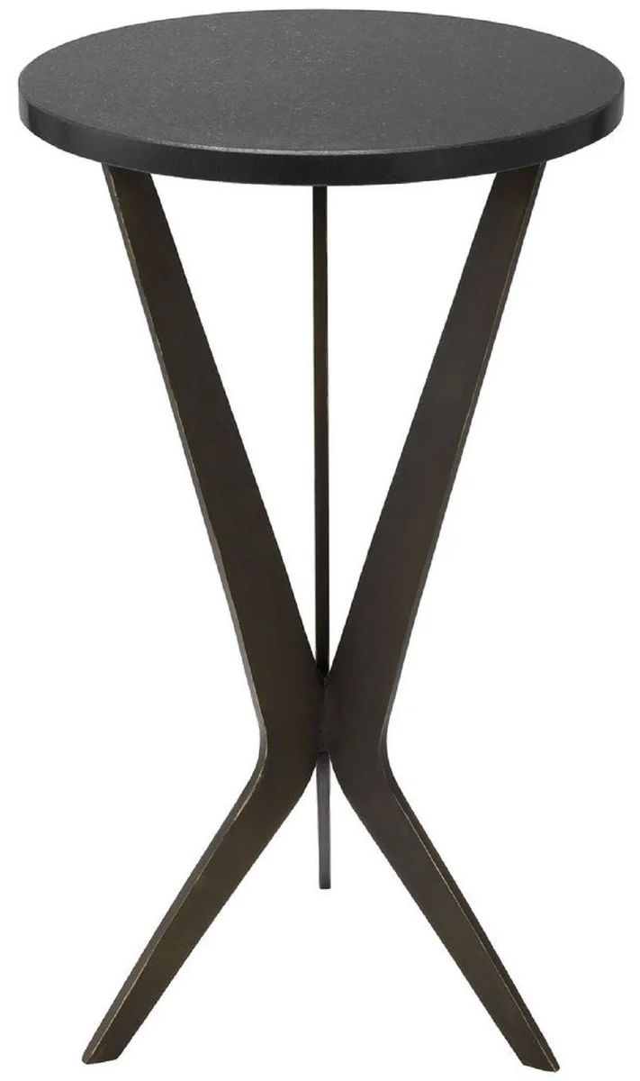 Casa Padrino Luxus Beistelltisch Schwarz / Bronzefarben Ø 30,5 x H. 52 cm - Runder Tisch mit Granitplatte und Metall Beinen - Wohnzimmer Möbel - Luxus Möbel
