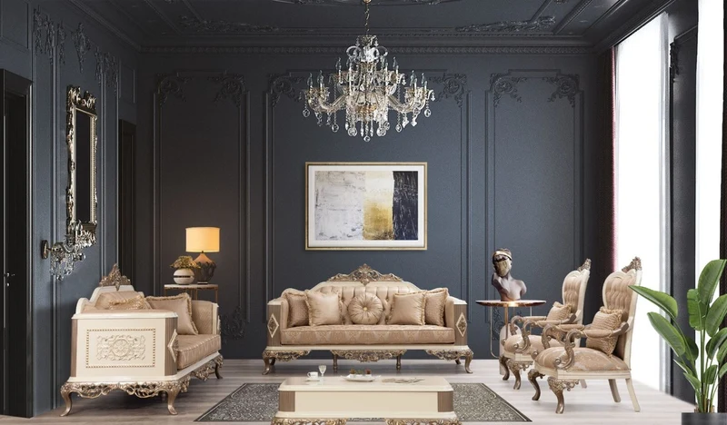 Casa Padrino Luxus Barock Wohnzimmer Set Braun / Weiß / Gold - 2 Sofas & 2 Sessel & 1 Couchtisch - Prunkvolle Barock Wohnzimmer Möbel