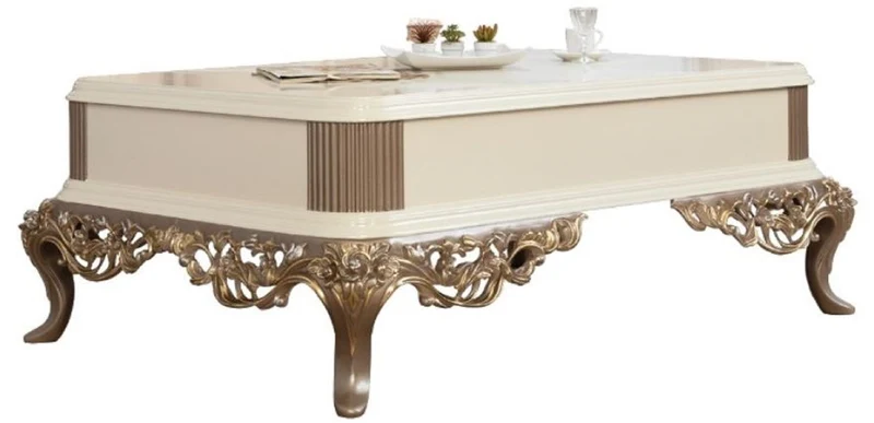 Casa Padrino Luxus Barock Wohnzimmer Set Braun / Weiß / Gold - 2 Sofas & 2 Sessel & 1 Couchtisch - Prunkvolle Barock Wohnzimmer Möbel