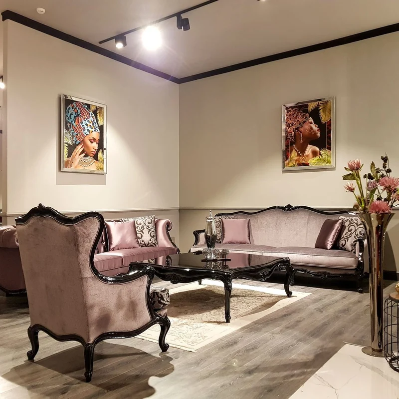 Casa Padrino Luxus Barock Ohrensessel Rosa / Schwarz - Prunkvoller Wohnzimmer Sessel mit elegantem Muster - Wohnzimmer Möbel im Barockstil