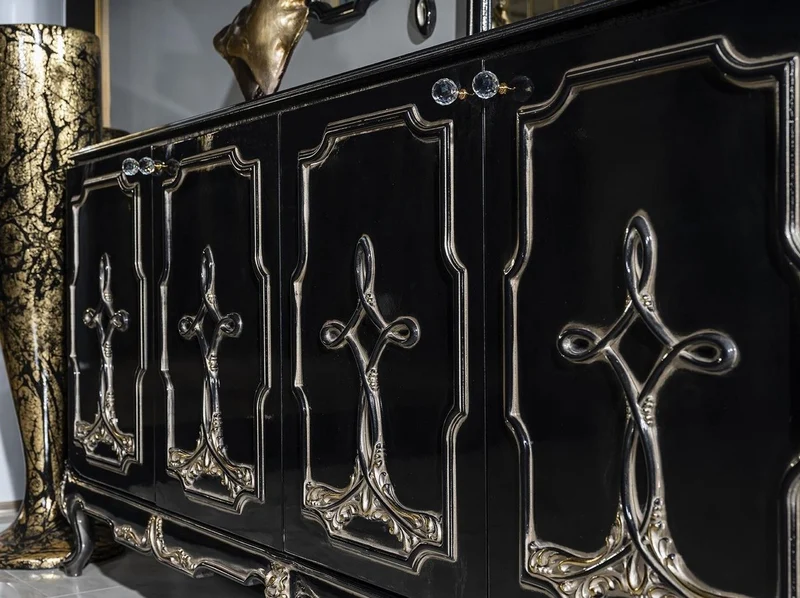 Casa Padrino Luxus Barock Sideboard Schwarz / Gold - Handgefertigter Massivholz Schrank mit 4 Türen - Barock Möbel - Edel & Prunkvoll