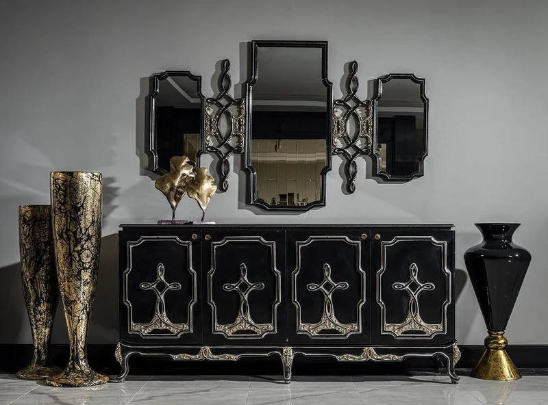 Casa Padrino Luxus Barock Sideboard Schwarz / Gold - Handgefertigter Massivholz Schrank mit 4 Türen - Barock Möbel - Edel & Prunkvoll