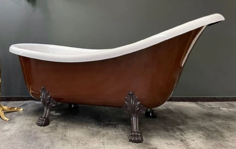Casa Padrino Luxus Jugendstil Badewanne Mahagonibraun / Weiß 174 x 83 x H. 81 cm - Freistehende Retro Badewanne mit Löwenfüßen - Retro Badezimmer Möbel