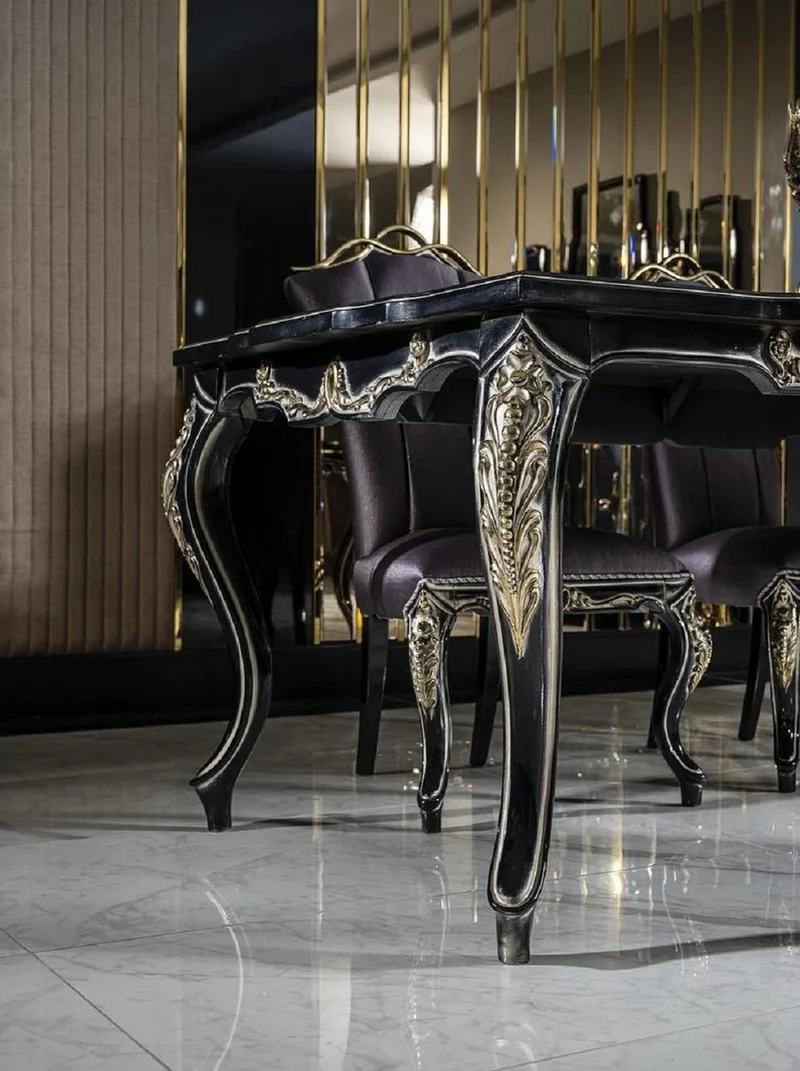 Casa Padrino Luxus Barock Esstisch Schwarz / Gold - Massivholz Esszimmertisch - Barock Esszimmer Möbel - Edel & Prunkvoll