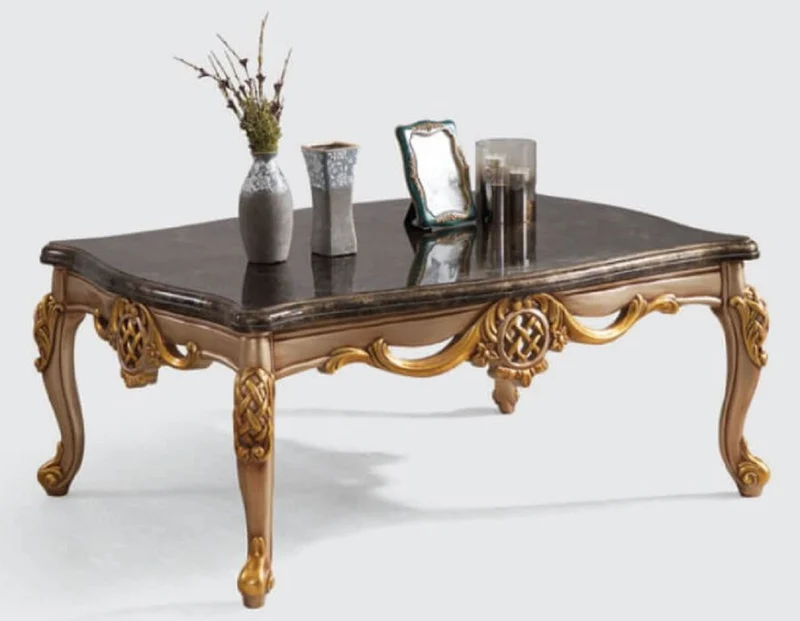 Casa Padrino Luxus Barock Wohnzimmertisch Blau / Silber / Gold 120 x 90 x H. 55 cm - Edler Massivholz Couchtisch im Barockstil - Barock Wohnzimmer Möbel