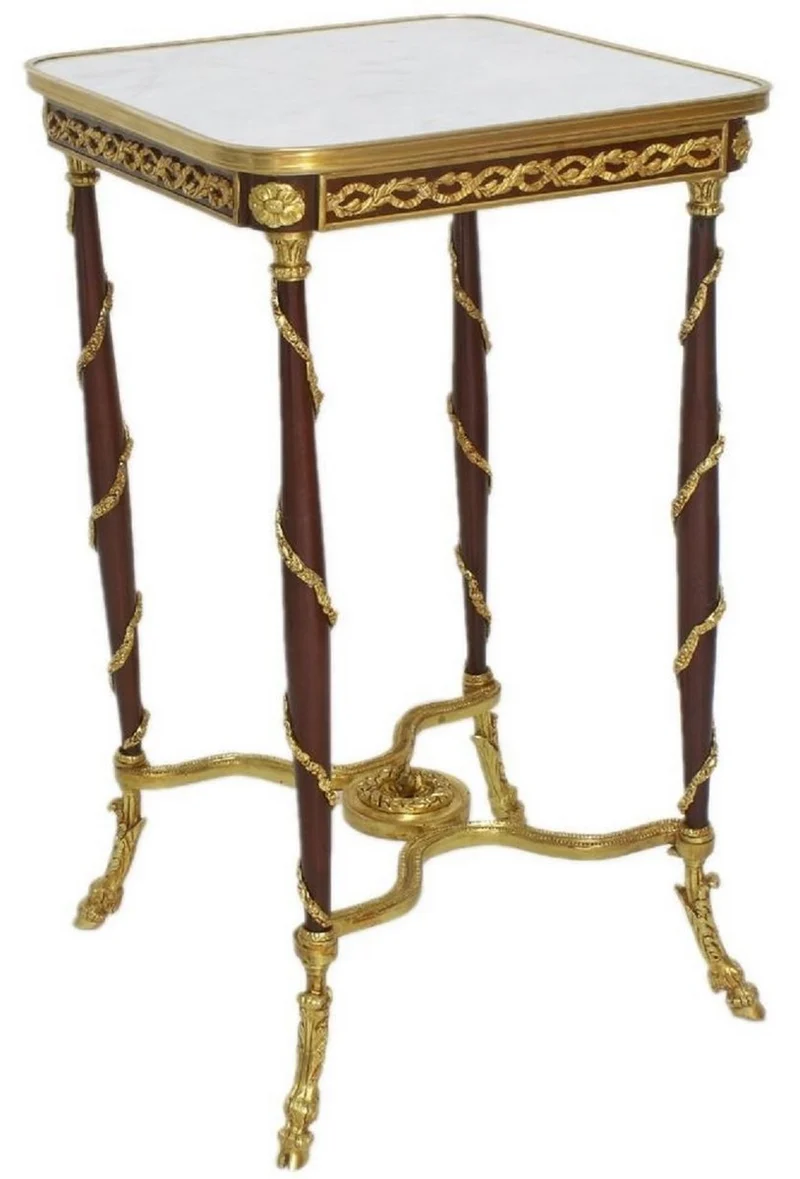 Casa Padrino Barock Beistelltisch Braun / Gold / Weiß 45 x 45 x H. 78 cm - Handgefertigter Massivholz Tisch im Barockstil - Barock Wohnzimmer Möbel