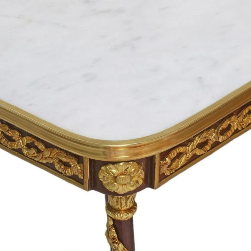 Casa Padrino Barock Beistelltisch Braun / Gold / Weiß 45 x 45 x H. 78 cm - Handgefertigter Massivholz Tisch im Barockstil - Barock Wohnzimmer Möbel