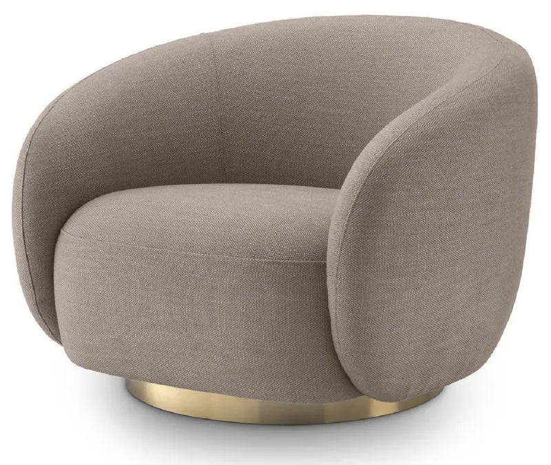 Casa Padrino Luxus Drehsessel Sandfarben / Messing 96 x 85 x H. 74 cm - Wohnzimmer Sessel - Wohnzimmer Möbel - Luxus Qualität