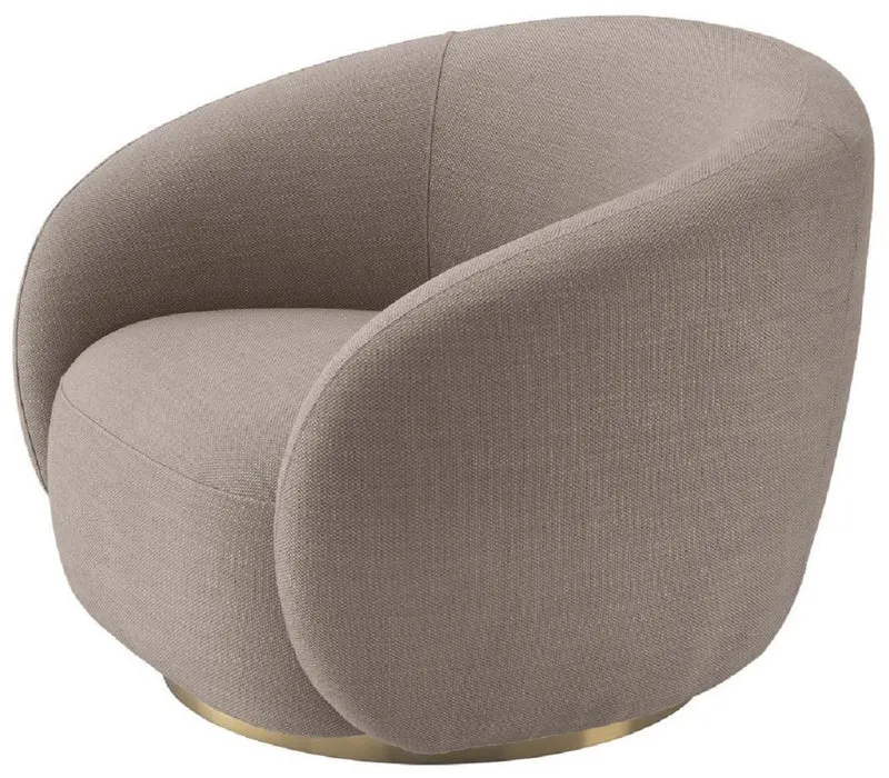 Casa Padrino Luxus Drehsessel Sandfarben / Messing 96 x 85 x H. 74 cm - Wohnzimmer Sessel - Wohnzimmer Möbel - Luxus Qualität