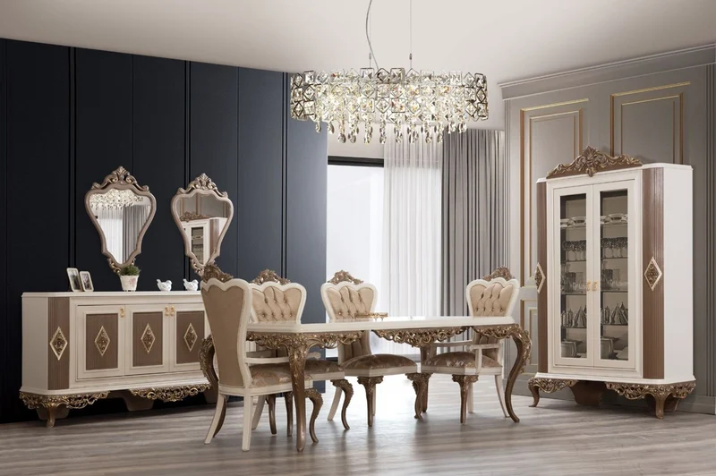 Casa Padrino Luxus Barock Wohnzimmer Vitrine Weiß / Braun / Gold 130 x 50 x H. 220 cm - Prunkvoller Barock Vitrinenschrank mit 2 Glastüren - Edle Barock Möbel