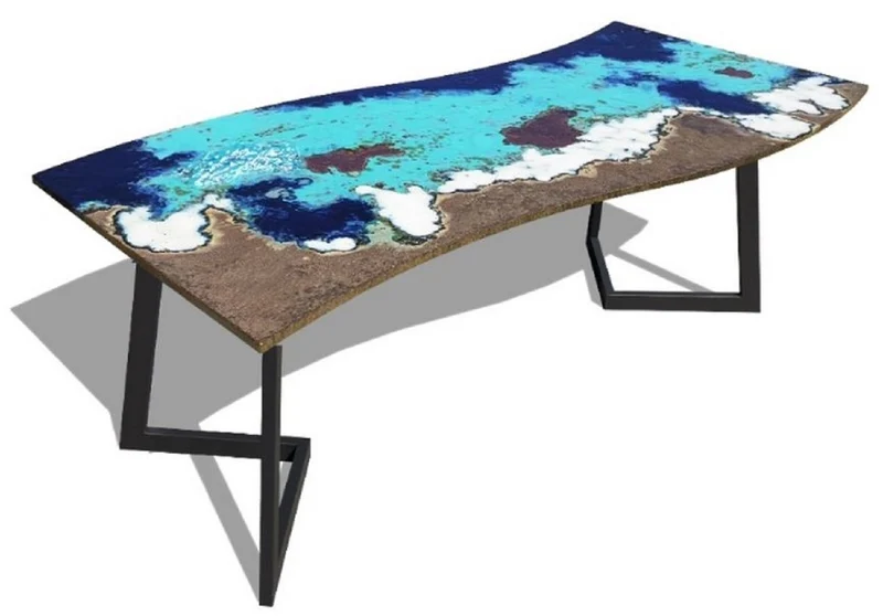 Casa Padrino Luxus Esstisch Mehrfarbig / Schwarz 170 x 80 x H. 74 cm - Moderner Küchentisch mit gebogener Lavastein Tischplatte und Edelstahl Gestell - Esszimmmer Möbel - Luxus Qualität