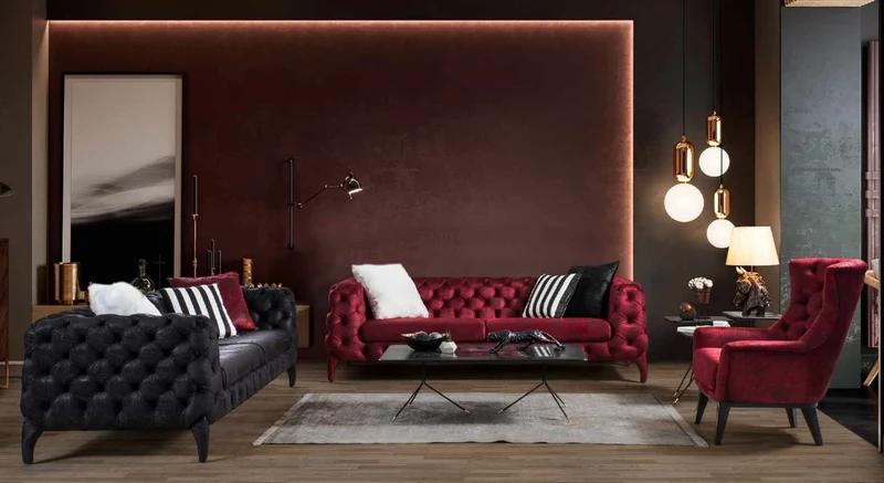 Casa Padrino Luxus Chesterfield Sofa Bordeauxrot 235 x 98 x H. 72 cm - Wohnzimmer Sofa - Chesterfield Wohnzimmer Möbel