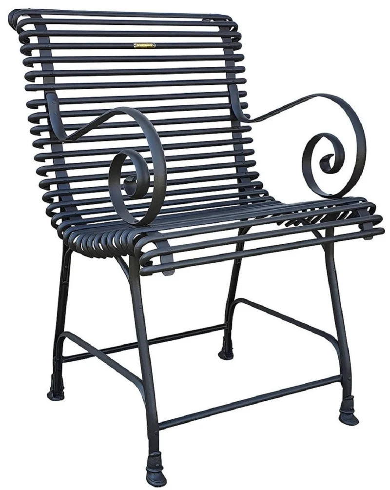 Casa Padrino Jugendstil Gartenstuhl Set Schwarz 44 x 50 cm - Handgefertigte Schmiedeeisen Stühle mit Armlehnen - Nostalgische Garten Möbel