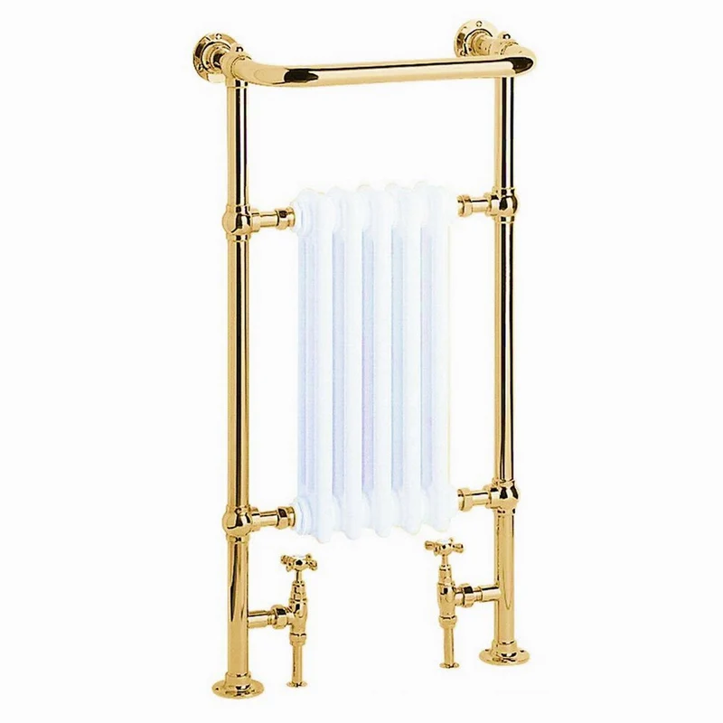 Casa Padrino Luxus Badheizung Weiß / Gold 940 x 500 mm - Handtuchheizkörper - Vintage Bad Heizkörper Handtuchhalter
