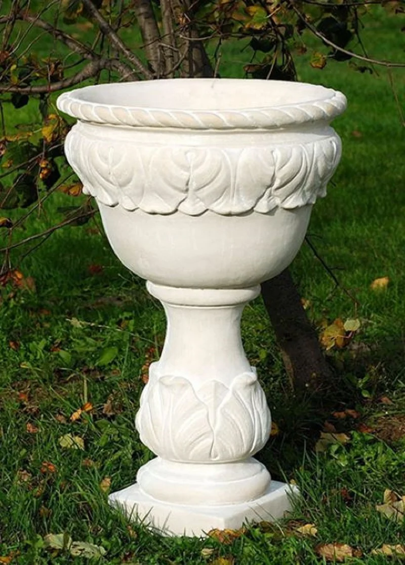 Casa Padrino Barock Blumentopf Weiß Ø 53 x H. 80 cm - Runder Pflanzentopf im Barockstil - Barock Garten & Terrassen Deko