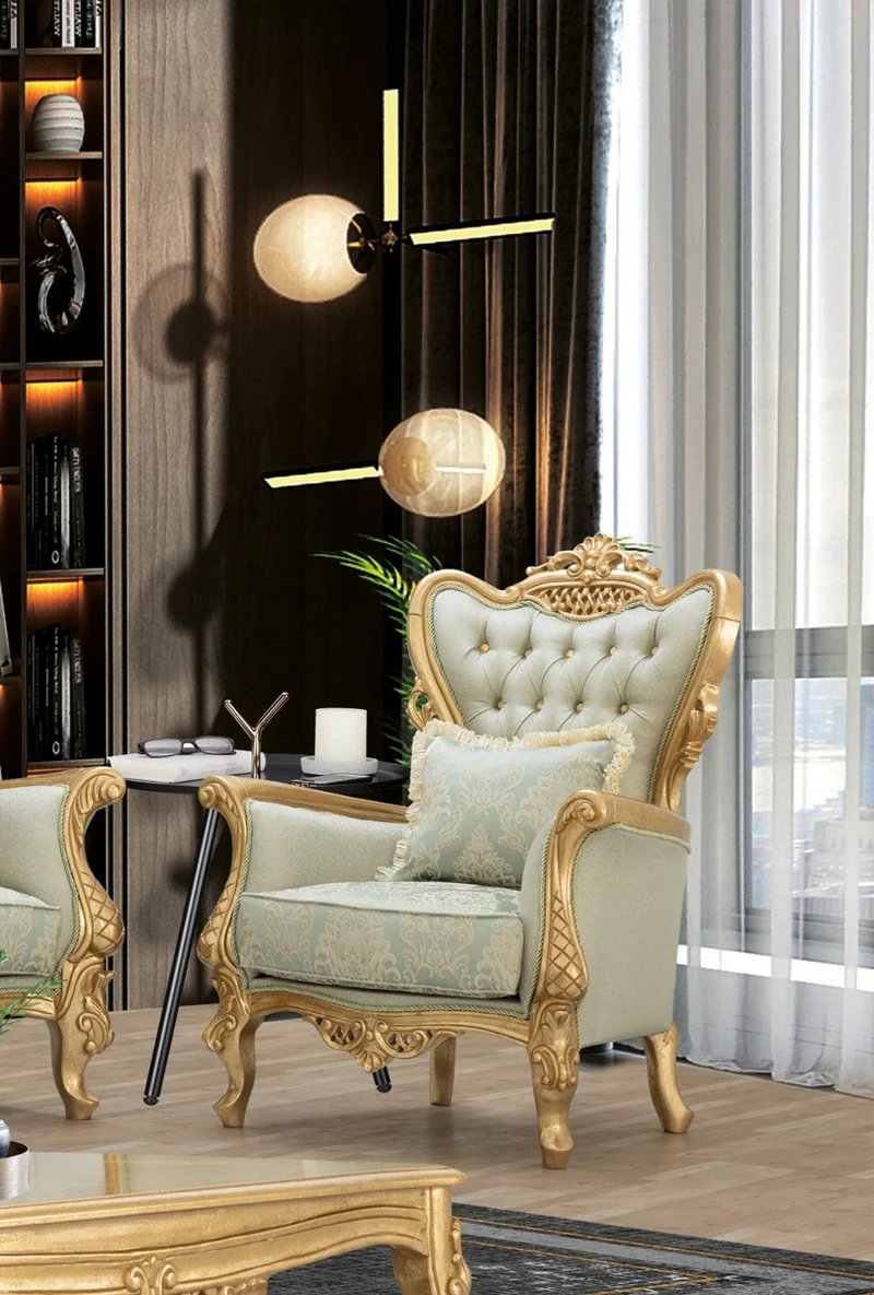 Casa Padrino Luxus Barock Wohnzimmer Set Hellgrün / Gold - 2 Sofas & 2 Sessel & 1 Couchtisch - Handgefertigte Barock Wohnzimmer Möbel - Edel & Prunkvoll