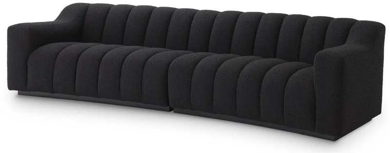 Casa Padrino Luxus Sofa Schwarz 300 x 100 x H. 78,5 cm - Leicht gebogenes Wohnzimmer Sofa - Hotel Sofa - Luxus Qualität