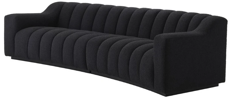 Casa Padrino Luxus Sofa Schwarz 300 x 100 x H. 78,5 cm - Leicht gebogenes Wohnzimmer Sofa - Hotel Sofa - Luxus Qualität