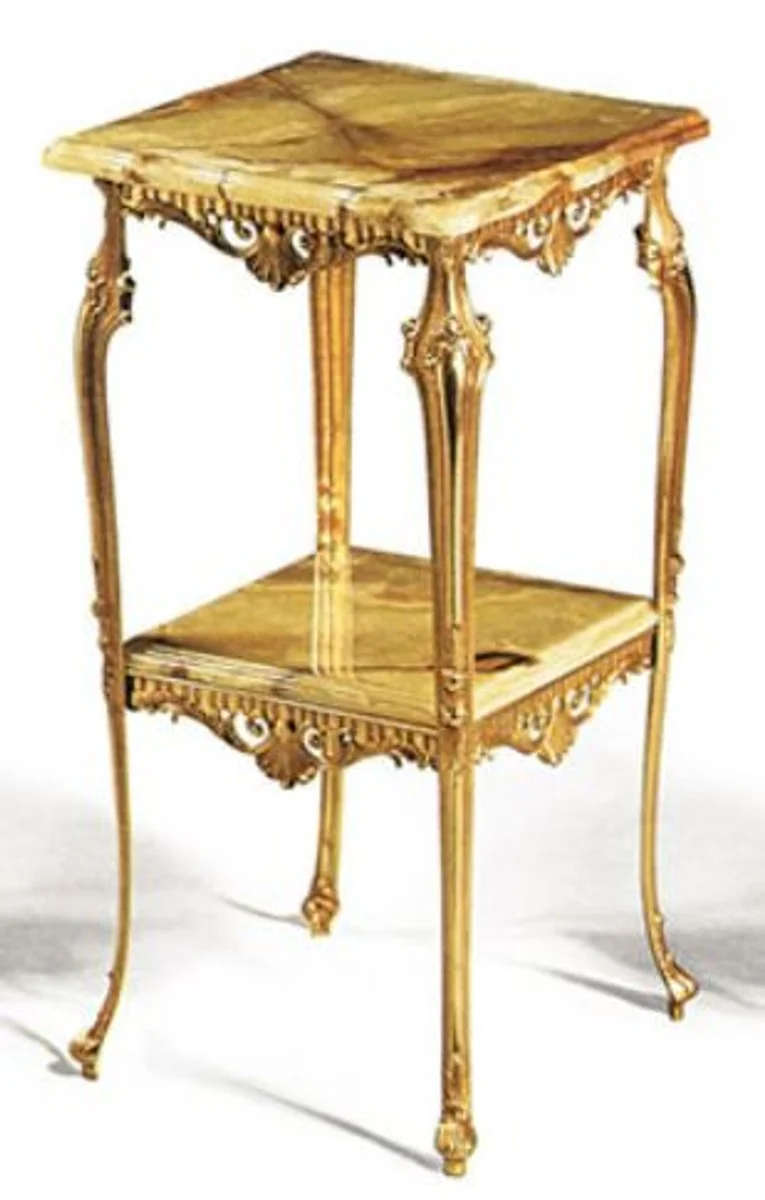 Casa Padrino Luxus Barock Beistelltisch Gold / Beigefarben 40 x 40 x H. 72 cm - Edler Messing Tisch mit Marmorplatten - Barock Wohnzimmer Möbel - Luxus Qualität