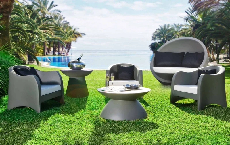 Casa Padrino Designer Liegeinsel Matt Grau / Weiß 140 x 130 x H. 122 cm - Wetterbeständiger Sonneninsel - Garten Terrassen Hotel Möbel - Luxus Qualität