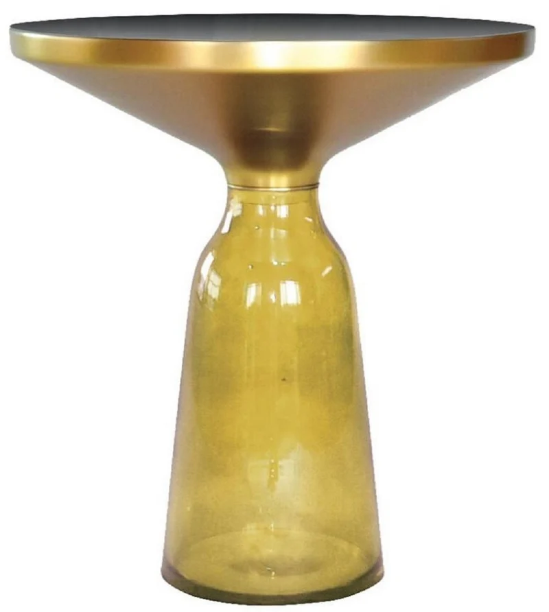 Casa Padrino Luxus Beistelltisch Schwarz / Gelb / Gold Ø 50 x H. 53 cm - Runder Glas Tisch - Moderne Wohnzimmer Möbel