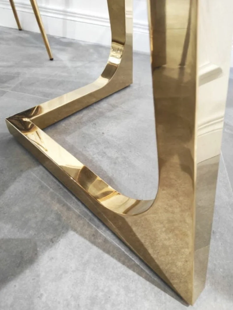 Casa Padrino Luxus Esstisch Weiß / Gold Ø 130 x H. 76 cm - Runder Esszimmertisch mit synthetischer Marmorplatte und Stahlbeinen - Esszimmer Möbel