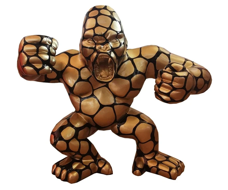 Casa Padrino Designer Deko Skulptur Gorilla Affe Gold / Schwarz 125 x 60 x H. 102 cm - Wetterbeständige Dekofigur - Garten Terrassen Deko