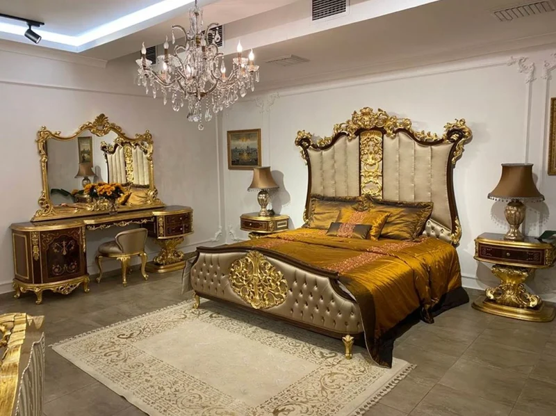 Casa Padrino Luxus Barock Doppelbett Silber / Dunkelbraun / Gold - Edles Massivholz Bett mit Kopfteil - Prunkvolle Schlafzimmer Möbel im Barockstil